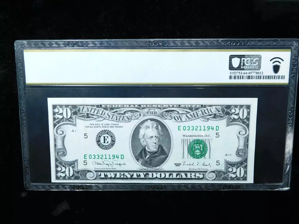 1990 $20 Federal Reserve Note Richmond - Offset Printing Error - PCGS 64 - Image 2 of 4