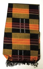 African Style Kente Economy Grade Scarf/ w/Black Fringes. Made N India.
