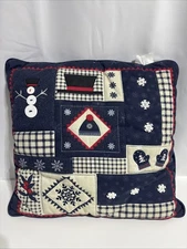 Christmas Throw Pillow Blue Appliqué Buttons Snow Flake Buttons Winter Holiday