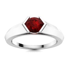 925 Sterling Silver 5MM Round Shape Garnet Channet Set Solitaire Women Ring