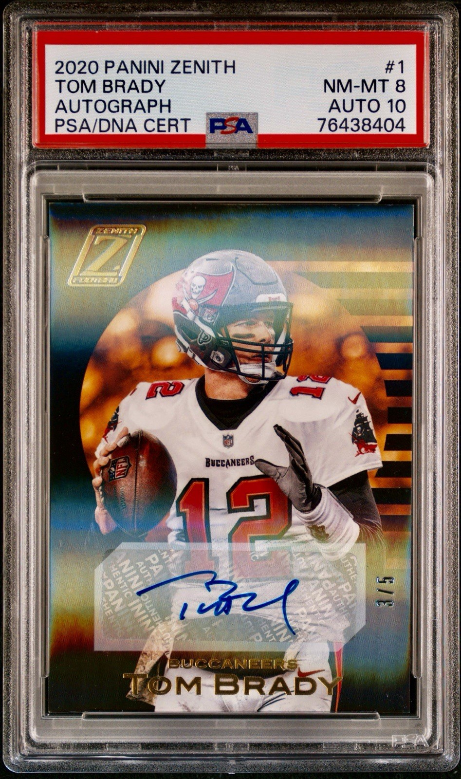 Tom Brady 3/5 Auto 2020 Panini Zenith #1 PSA 8 AUTO 10 POP 1 None Higher 
