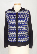 St John Sport Hooded Zip Front Knit Bomber Sweater Jacket Patterned Blue-Multi S