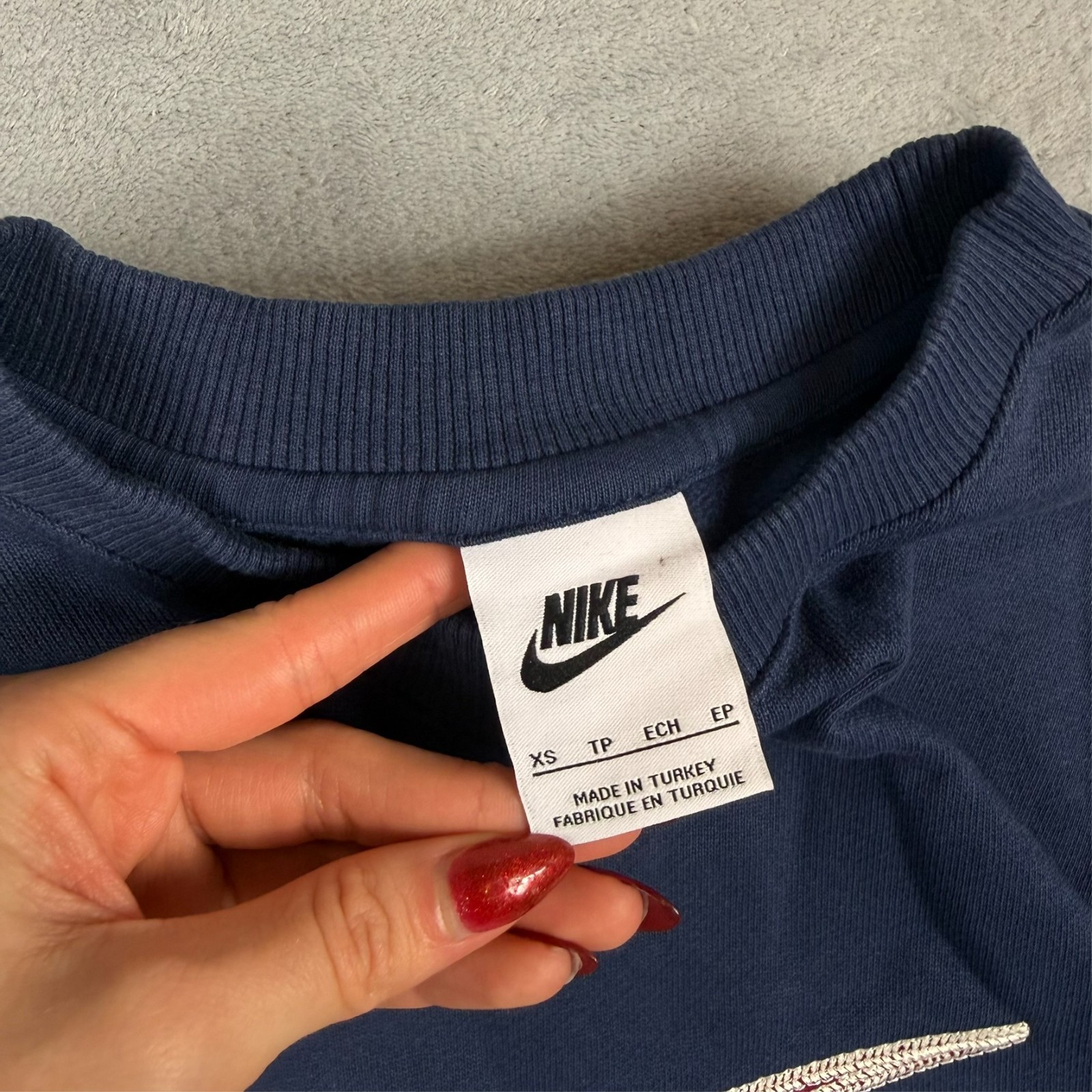 VTG Nike Navy Blue Red Big Swoosh Oversized Heavyweight XS Pullover Sweatshirt image 5