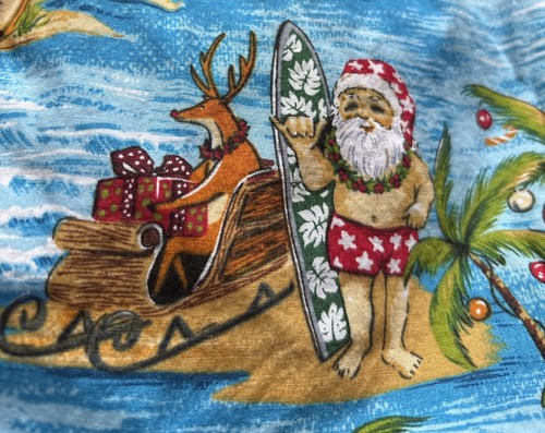 Aloha Republic Hawaiian Christmas Short-Sleeve Shirt Sz 3XL SANTA CLAUS Blue - Picture 9 of 12