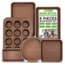 NutriChef 6-Piece Nonstick Bakeware Set - Premium Carbon Steel Baking Pans - And