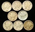 1917-1928 Mercury Dime 8-Coin Lot VG-XF Raw Silver Various Mints (#SLC00303)