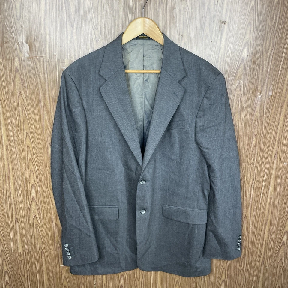 J Ferrar Blazer Jacket Mens 42L Gray Solid 100% Wool Two Buttons - Image 2 of 4