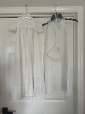 NWTS Jessica McClintock Eggshell Baby Christening Gown, Slip, Hat Set Sz 6 Month
