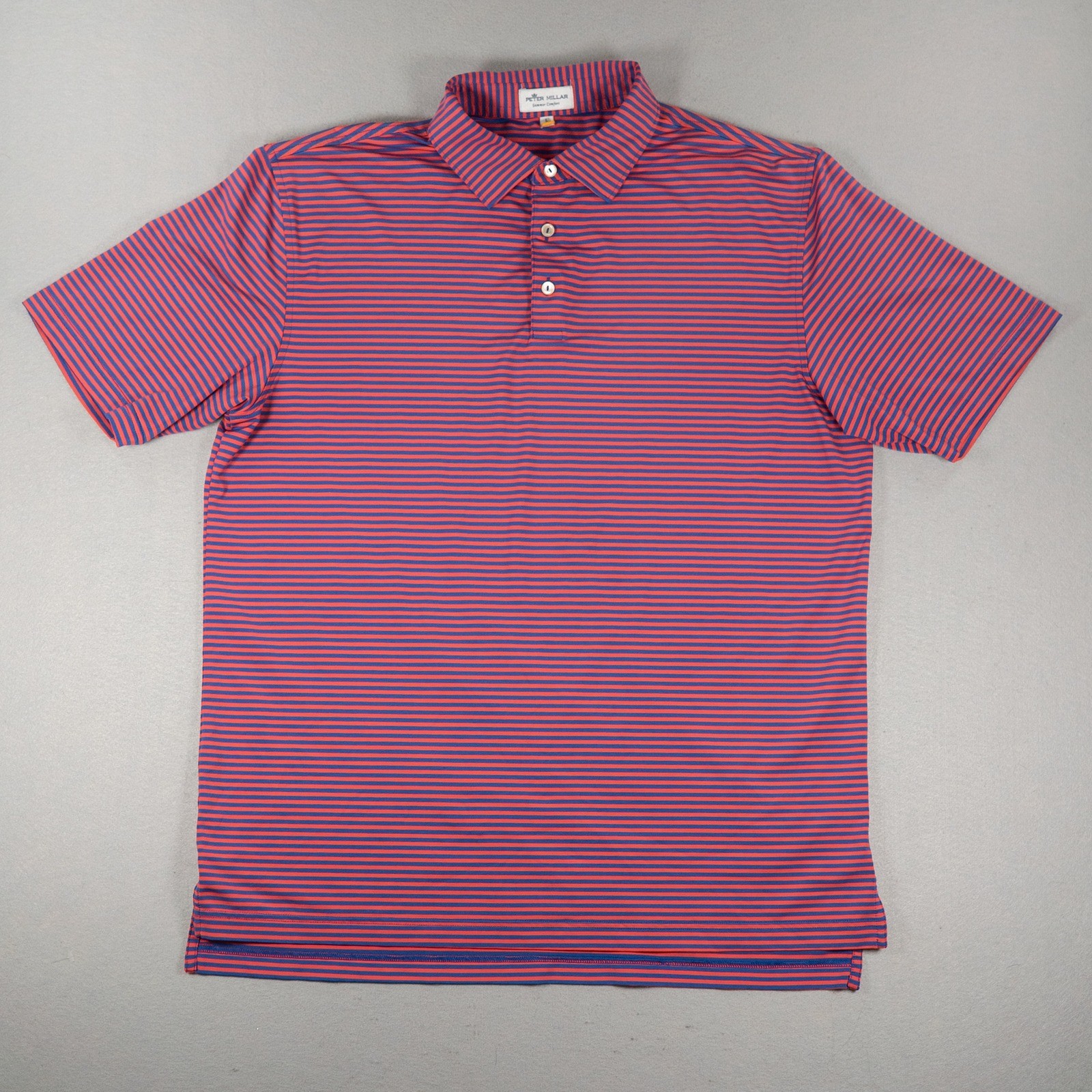 Peter Millar Mens Polo Summer Comfort Striped Short Sleeve Red Blue Size L