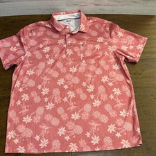 IZOD Saltwater Rose Pink Palm Tree  Pineapple Sun Shield Men's LT Polo Shirt XL
