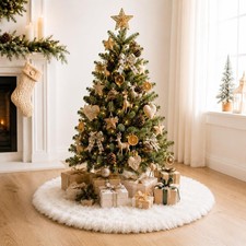 White Faux Fur Christmas Tree Skirt 30 Inch Plush Xmas Decor Holiday