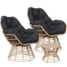 3Pcs Outdoor Swivel Chair Wicker Patio Furniture 360-Degree Sets Rattan Chair