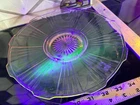 Vintage Pink Depression Glass plate 10 inch UV Glow Unique wagon wheel pattern