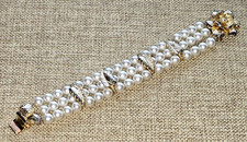 Vintage HOBE' Pearl Goldtone Triple-Strand Bracelet 7