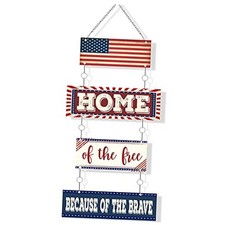 4th of July Sign American Flag Metal Wall Decor Patriotic Hanging Plaque Home