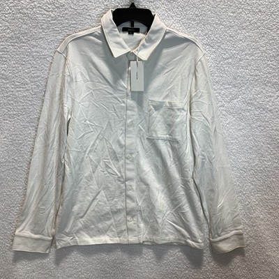 Vince Men's Button Up Shirt M White 100% Cotton Long Sleeve Double Face Minimal
