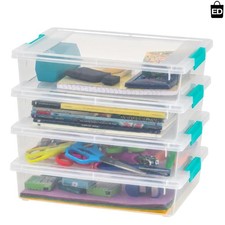 Durable Stackable Storage Bins with Lids - 6 Qt Clear 4-Pack for Home Office