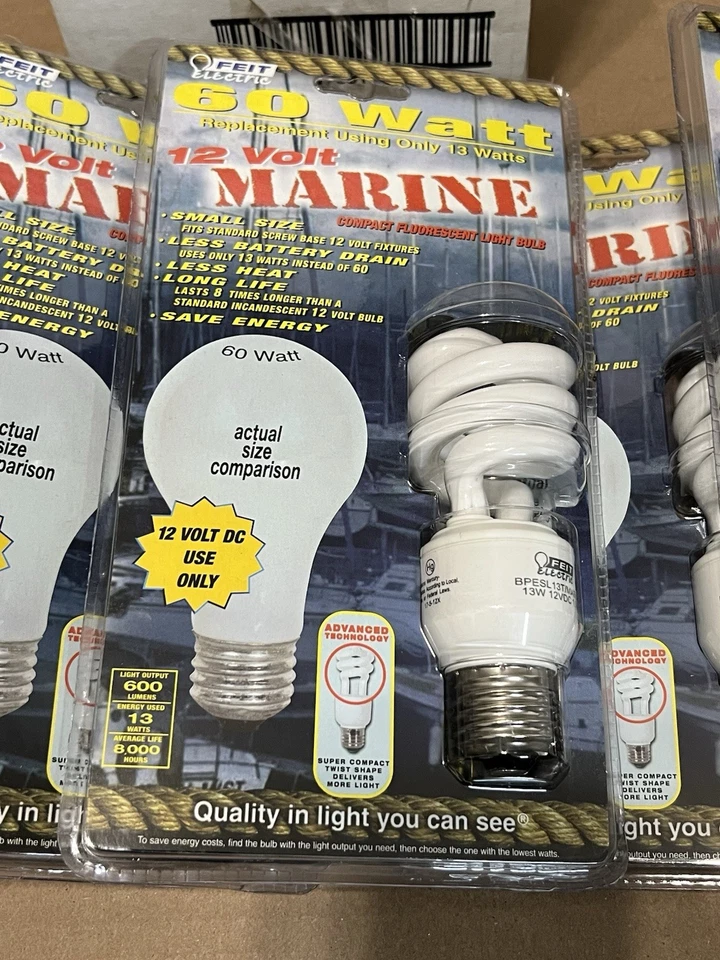 Feit Electric Marine 60W -13W 2700k White Spiral CFL Light Bulbs (Case of 6) NOS - Image 2 of 4