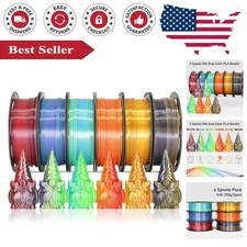 Bicolor Silk PLA Filament Bundle - 6 Spools, 1.75mm for Gorgeous 3D Printing