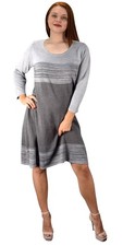 Winter Fashion Fine Gauge Stripe Sweater Dress Grey Large