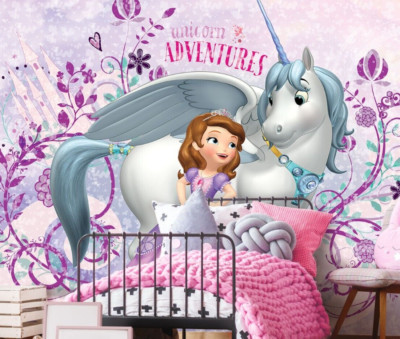 Princess bedroom wallpaper Disney wall mural 368x254cm Sofia & Unicorn purple