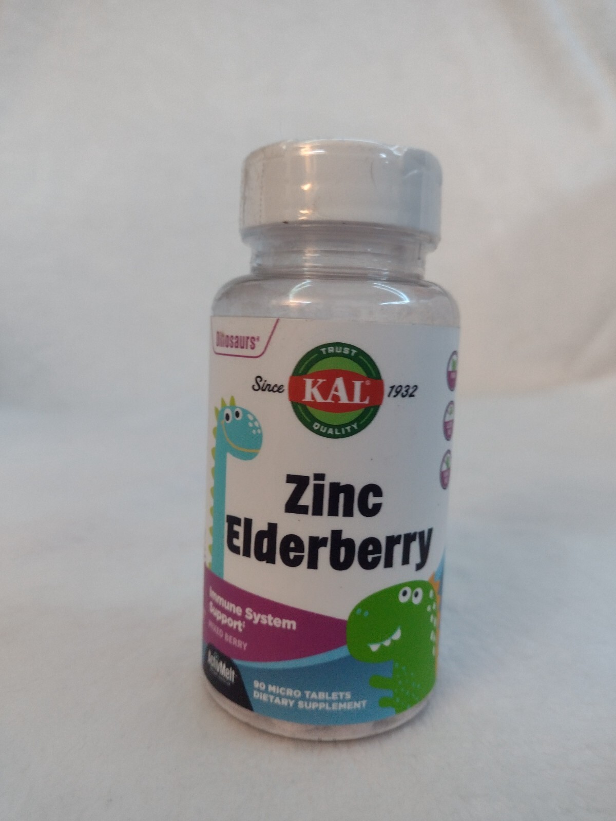 KAL Kids Zinc Elderberry Dinosaurs Immune Support Mixed Berry 90 Tabs