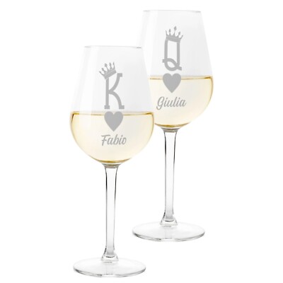 Paar personalisierte Gläser mit Namen und Initialen König und Königin Geschenkidee