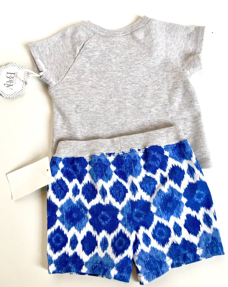 Nordstrom baby Grey Tee Blue Shorts Set NWT Retail $35 Price $18 3M