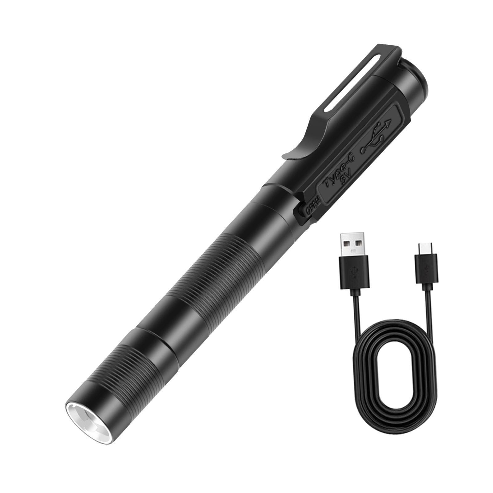 LED Flashlight Pen Light LED Torch Retractable USB Rechargeable