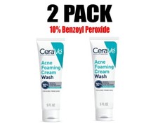 CeraVe, 2 PACK, Acne Foaming Cream Cleanser 10% Benzoyl Peroxide, 5 fl oz each