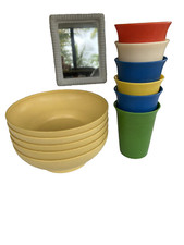 Tupperware Vintage Kids Table Ware 5 Yellow Bowls and 6 Kids Cups No Lids