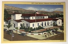 Santa Barbara California Ca Beautiful Post Office Linen PC Posted 1944
