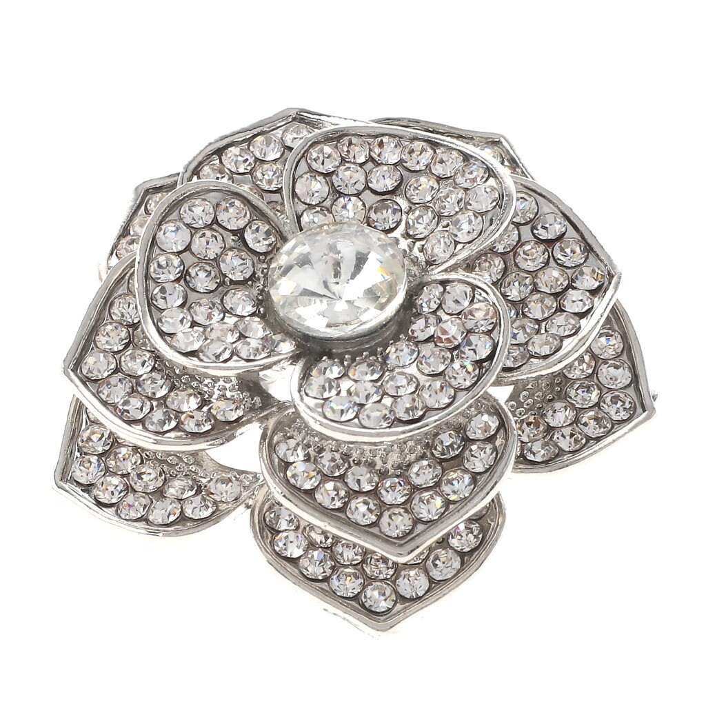 Silver Tone Metal Crystal Flower Brooch P1433-SCL