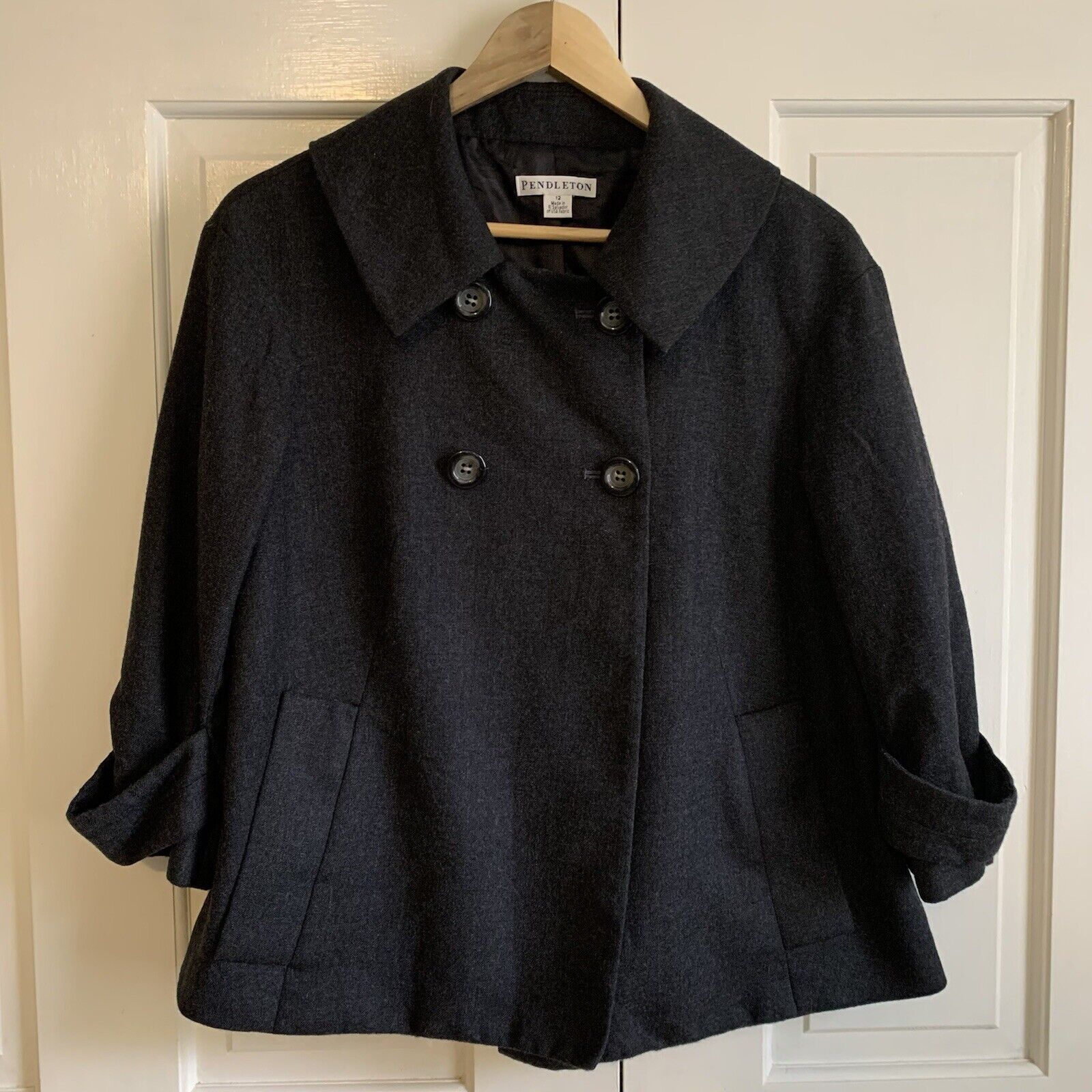 Pendleton Wool Charcoal Gray Cropped Double Breas… - image 1