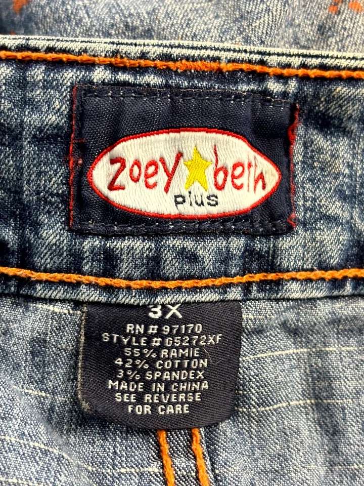 Pantalones de mezclilla Zoey Beth tiro medio capri azules G5272XF para mujer talla grande 3X salpicaduras Foto 3 de 4