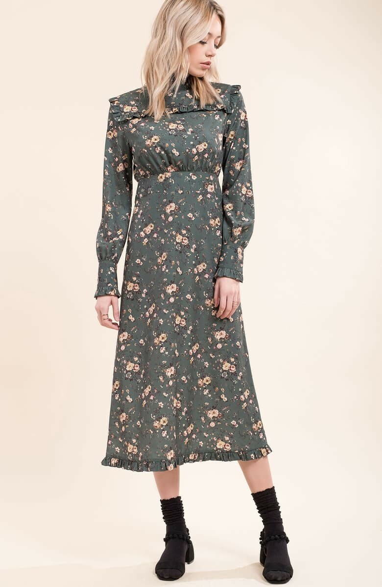 Robe Midi Verte à Fleurs Moon River - Taille M - Neuve Sans étiquette, Pour Soirée Ou Cocktail