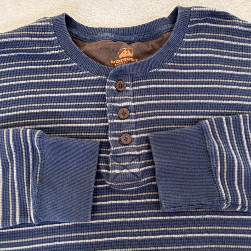Northwest Territory Mens Shirt Size 2XLT Blue Striped Henley Long Sleeve Thermal - Image 4 of 4
