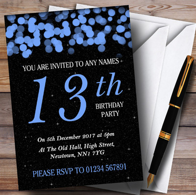 Blaues Bokeh & Sterne 13. personalisierte Geburtstag Party Einladungen