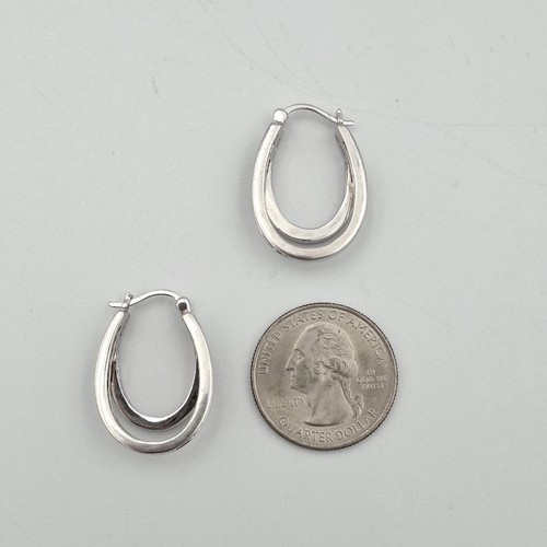 925 Sterling Silver Round Diamond Accent Oval Double Hoop Illusion Earrings - Picture 10 of 11