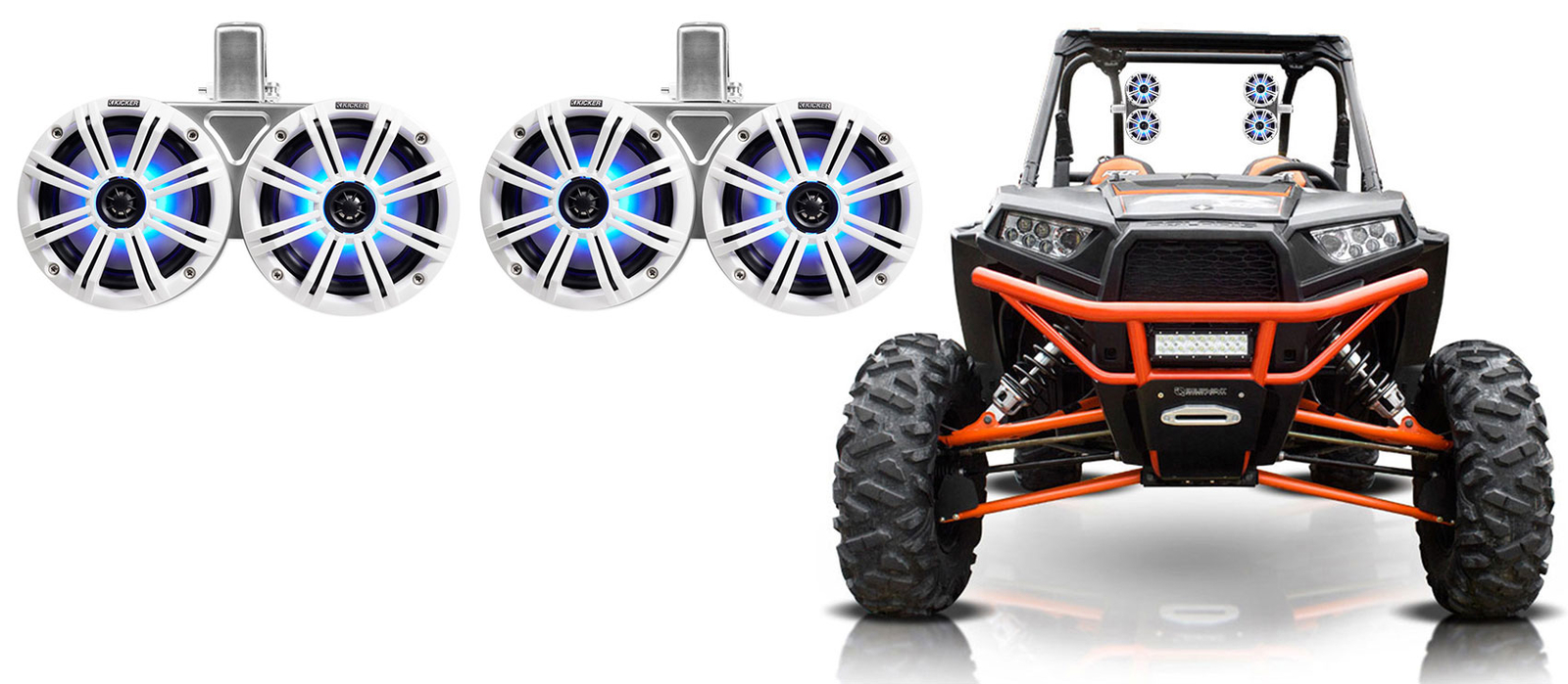 2 Колонки KICKER 45KMTDC65W Dual 65 LED Tower для Polaris RZRATVUTVтележки