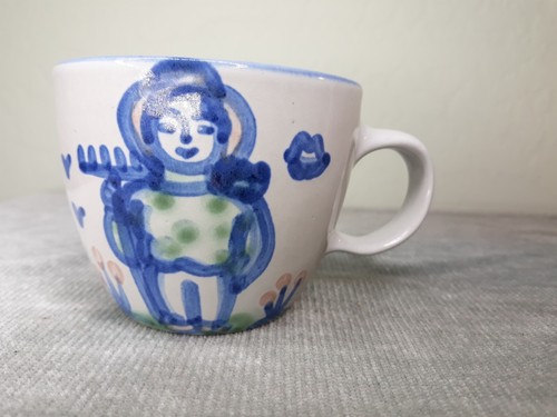M.A. Hadley Pottery Farmer Mug Country Scene Blue "The End" 8oz USA Signed - Picture 7 of 7