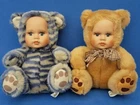 2 X BUY BEST ANIMAL DOLL CAT + BEAR DOLL FACE BISCUIT 23CM DOLL
