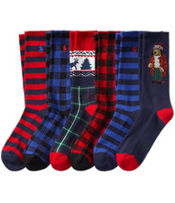 Polo Ralph Lauren Men's Polo Bear Holiday Crew Socks 6-Pack Free US Shipping 