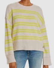  500 Aqua Womens Gray Yellow Stripe Crew-Neck Long Sleeve Cashmere Sweatshirt XS