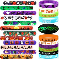 Seajan 48 Pcs Halloween Bracelets Set Party Favors 24 Luminous Silicone Brace...
