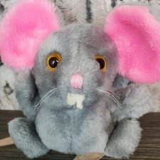 Vtg Russ Berrie Bitzi Mouse 1977 Stuffed Animal Plush Toy Gray Big Pink Ears 6"