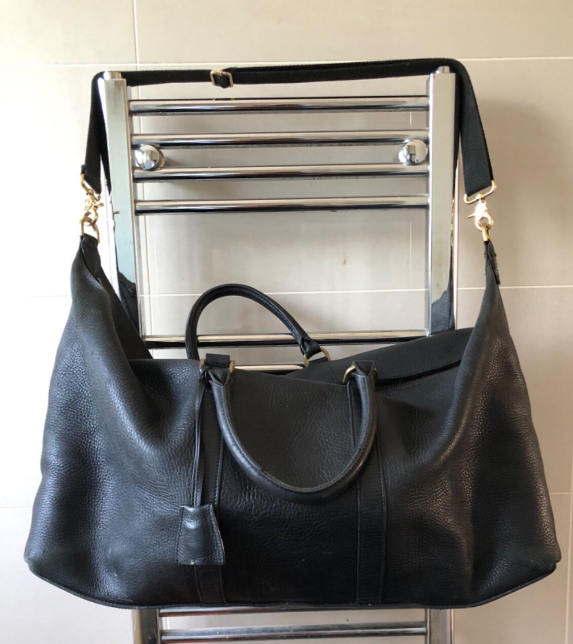 GENUINE Mulberry Black Leather Diffle Weekend Clipper Bag FEB