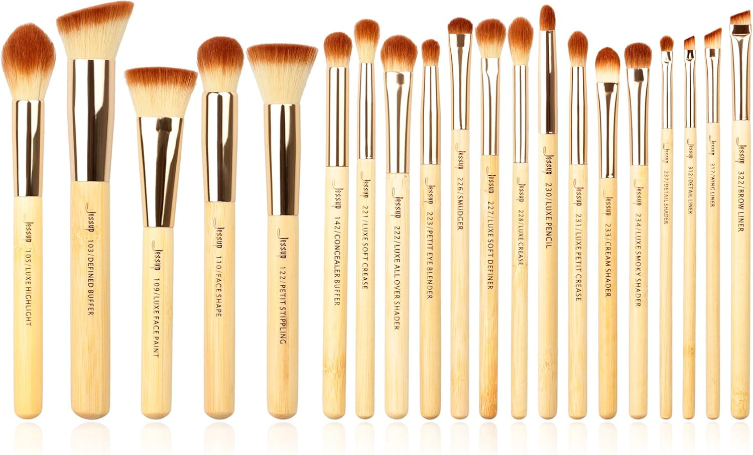 Pennelli Trucco Ecosostenibili Jessup | 20 Pezzi Bambù e Vegan