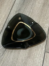 Ashtray Vintage Knoll Mid Century Clear Dark Glass Triangle MCM gold trim