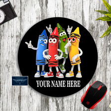 CRAYONS DESIGN PERSONALIZED W/ NAME ROUND CUSTOM NEOPRENE PC MOUSE PAD DESK MAT